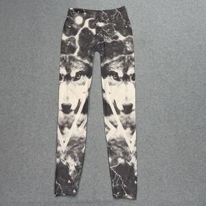 Just One Leggings Womens S Black Wolf Spirit Lightening Elastic Waist Stretch